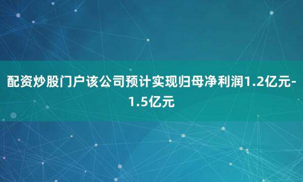 配资炒股门户该公司预计实现归母净利润1.2亿元-1.5亿元